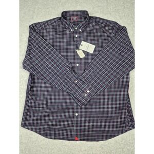 Untuckit Shirt Mens 3XL Red Blue Plaid Long Sleeve Button Up Perdera Regular Fit